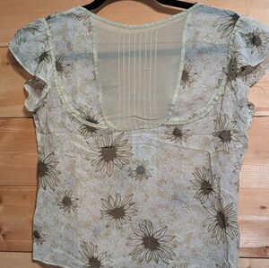 Max Studio Sheer Floral Blouse - Cream, Celery